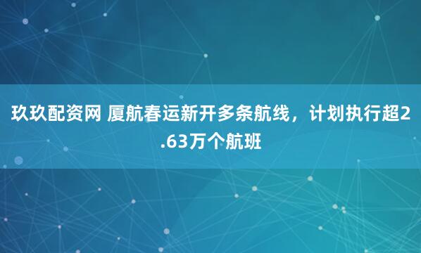 玖玖配资网 厦航春运新开多条航线，计划执行超2.63万个航班